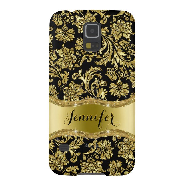 Black & Gold Metallic Floral Damask Case-Mate Samsung Galaxy Case (Back)