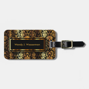 *Black & Gold Metallic Floral Damask Pattern Luggage Tag