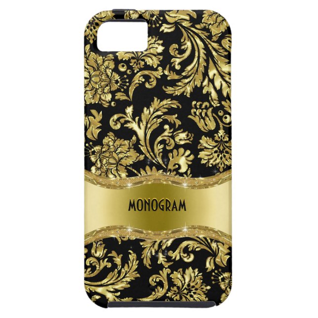 Black & Gold Metallic Floral Damasks-Customized Case-Mate iPhone Case (Back)