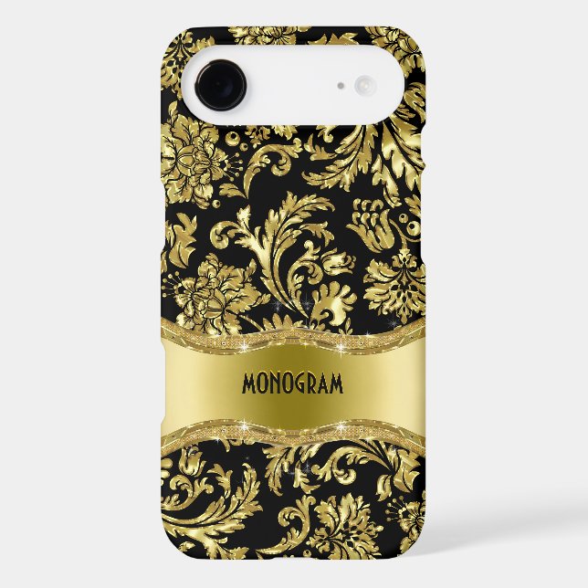 Black & Gold Metallic Floral Damasks-Customized Case-Mate iPhone Case (Back)