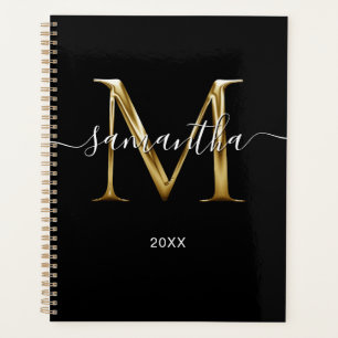 Black Gold Metallic Girly Signature M Monogram Planner