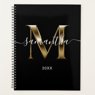 Black Gold Metallic Look Signature M Monogram Planner