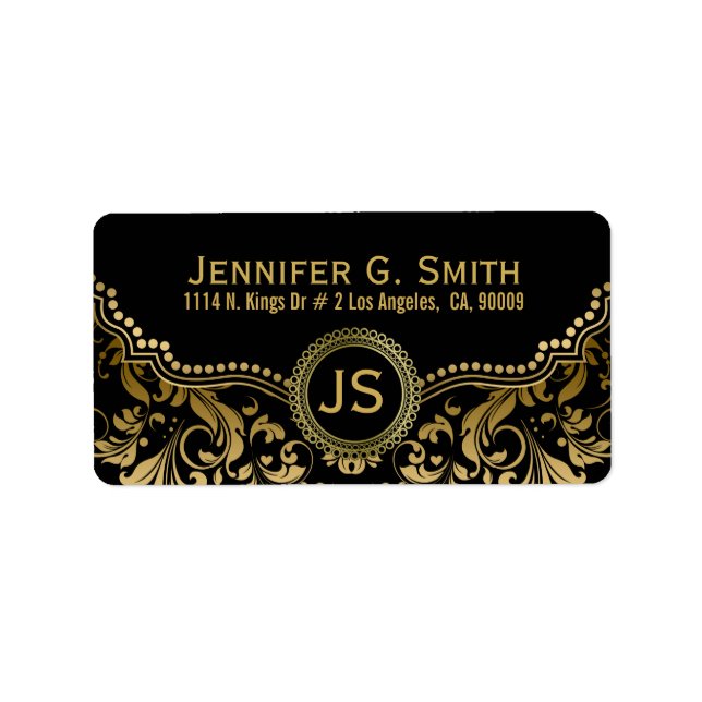 Black & Gold Metallic Quatrefoil Pattern 3 Label (Front)