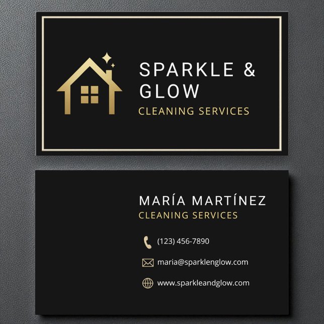 Black Gold Minimal Maid and Cleaning Business Card (Creator Uploaded)