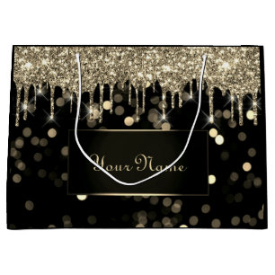 Black Gold Minimal Name Lux VIP Branding Drips Large Gift Bag