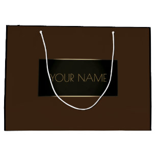 Black Gold Minimal Name Luxury Branding Brown Large Gift Bag