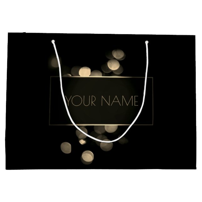 Black Gold Minimal Name Luxury Branding Lights Large Gift Bag (Back)