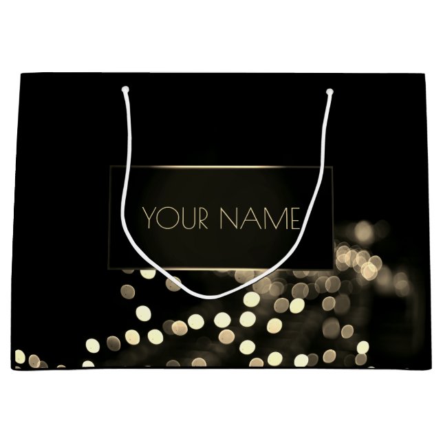 Black Gold Minimal Name Luxury Branding Lights Large Gift Bag (Front)