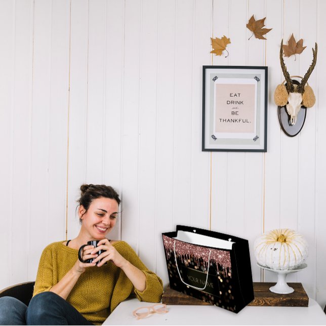 Black Gold Minimal Name Luxury Rose Drips Large Gift Bag (Black Gold Minimal Name Luxury Rose Drips Large Gift Bag)