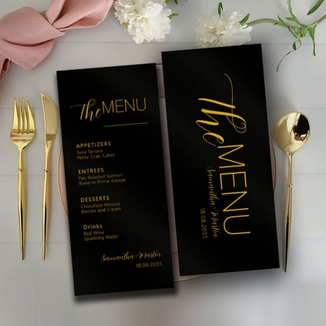 Black Gold Minimal Script Wedding Menu (Creator Uploaded)
