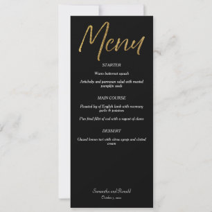Black & Gold Minimalist Calligraphy Wedding Menu Invitation