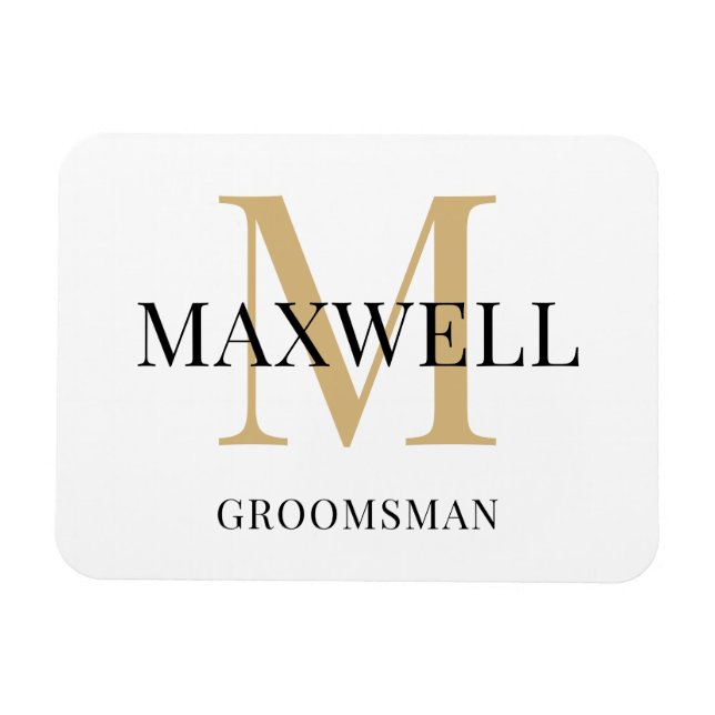 Black Gold Minimalist Groomsman Custom Monogram Magnet (Horizontal)