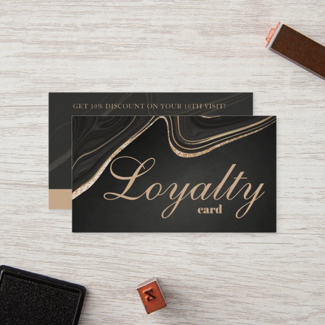 Black & Gold Minimalist Loyalty Card (Front/Back In Situ)
