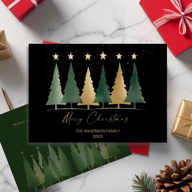 Black & Gold Minimalist Modern Christmas Trees Invitation (Black & Gold Minimalist Modern Christmas Trees Invitation)