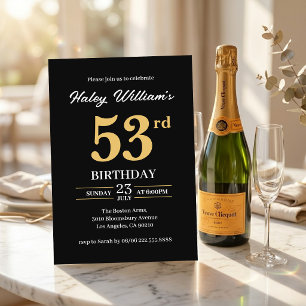 Black Gold Minimalist Modern Simple 53rd Birthday Invitation