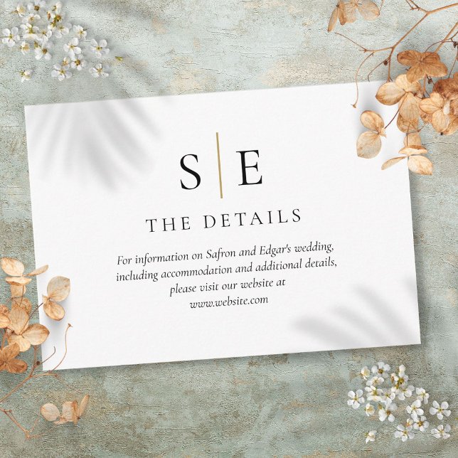 Black Gold Minimalist Monogram Wedding Details Enclosure Card (Black Gold Minimalist Monogram Wedding Details Enclosure Card)