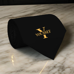 Black Gold Minimalist Monogrammed Tie