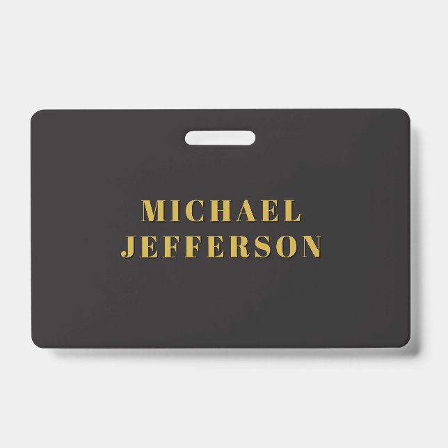 Black & Gold Minimalist Plain Modern Own Name Badge (Front)
