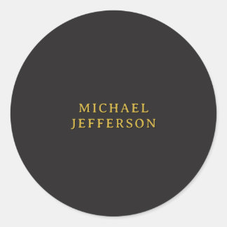 Black & Gold Minimalist Plain Modern Own Name Classic Round Sticker