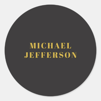 Black & Gold Minimalist Plain Modern Own Name Classic Round Sticker