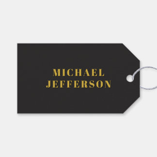 Black & Gold Minimalist Plain Modern Own Name Gift Tags
