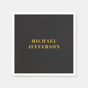 Black & Gold Minimalist Plain Modern Own Name Napkin