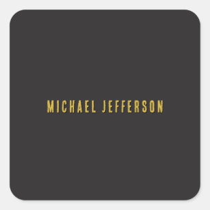 Black & Gold Minimalist Plain Modern Own Name Square Sticker