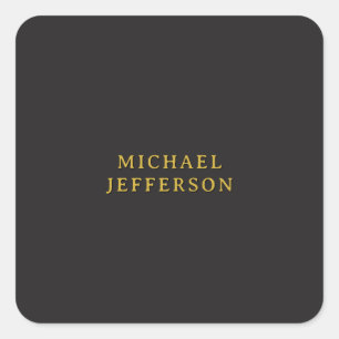 Black & Gold Minimalist Plain Modern Own Name Square Sticker