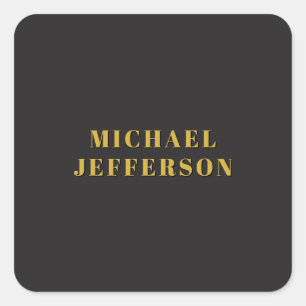 Black & Gold Minimalist Plain Modern Own Name Square Sticker