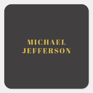 Black & Gold Minimalist Plain Modern Own Name Square Sticker