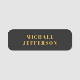 Black & Gold Minimalist Plain Modern Own Name Tag