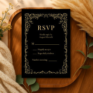 Black Gold Minimalist Wedding RSVP  Card