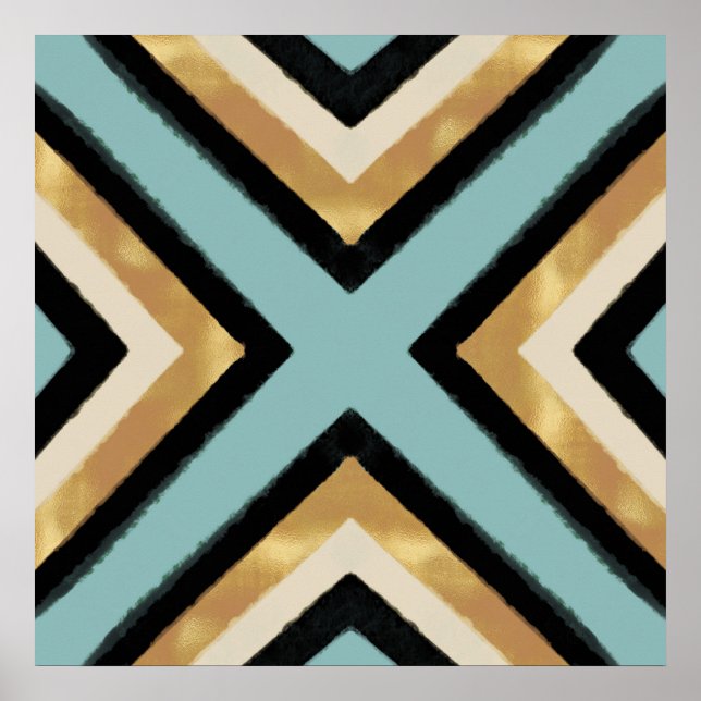 Black Gold Mint Brush Strokes Triangles Poster (Front)