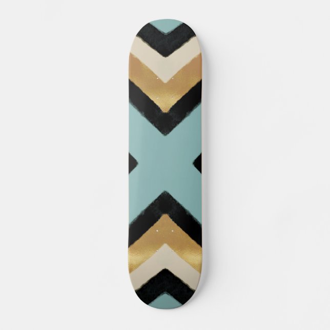 Black Gold Mint Brush Strokes Triangles Skateboard (Front)
