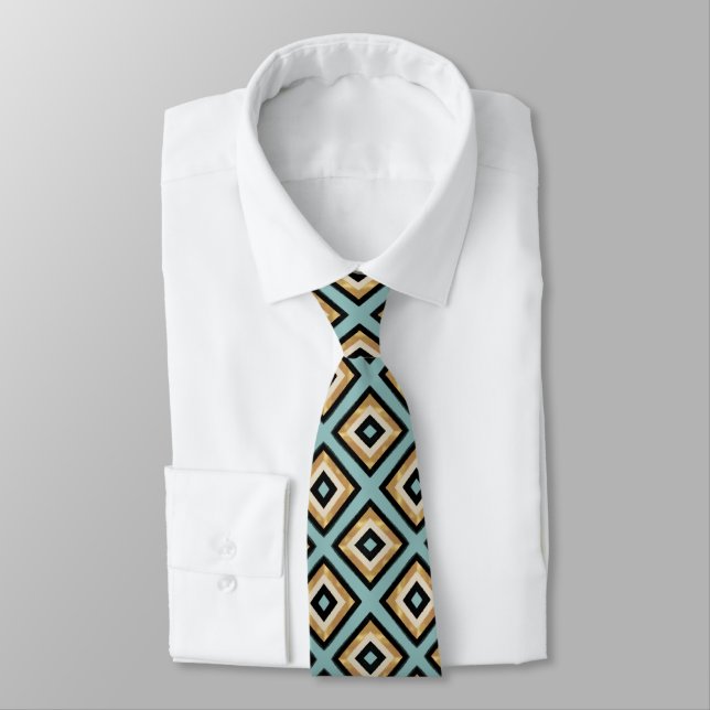 Black Gold Mint Brush Strokes Triangles Tie (Tied)