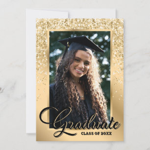 Black Gold Modern 2 Photo Graduation Party Invitation
