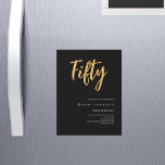 Black gold modern 50th birthday luxury magnetic invitation<br><div class="desc">A modern,  stylish invitation for a 50th birthday party for both him and her.  Black background and the word Fifty written with large faux gold letters. Personalize and add a name and party details. White text.</div>