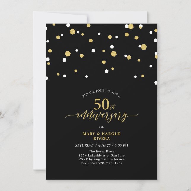 Black & Gold Modern 50th Wedding Anniversary Party Invitation (Front)