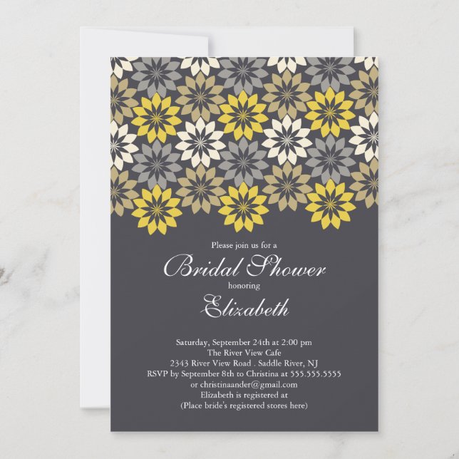 Black& Gold Modern Blooms Floral Bridal Shower Invitation (Front)