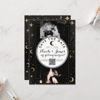 Black & Gold Modern Celestial Moon Save the Date