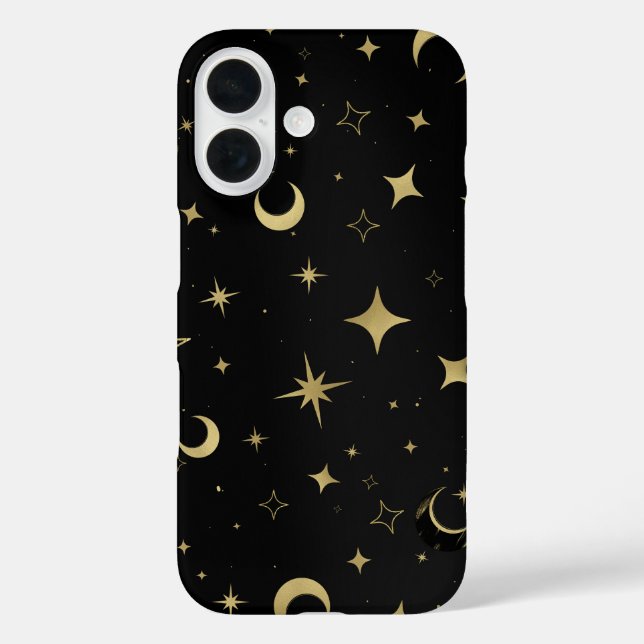 Black & Gold Modern Celestial Moon Stars  Case-Mate iPhone Case (Back)