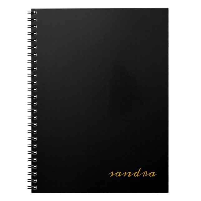 Black Gold Modern Chic Script Girly Monogram Name Notebook (Front)
