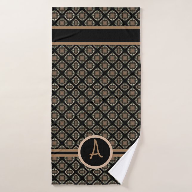 Black & Gold Modern Classic Monogram Pattern Bath Towel (Bath Towel)