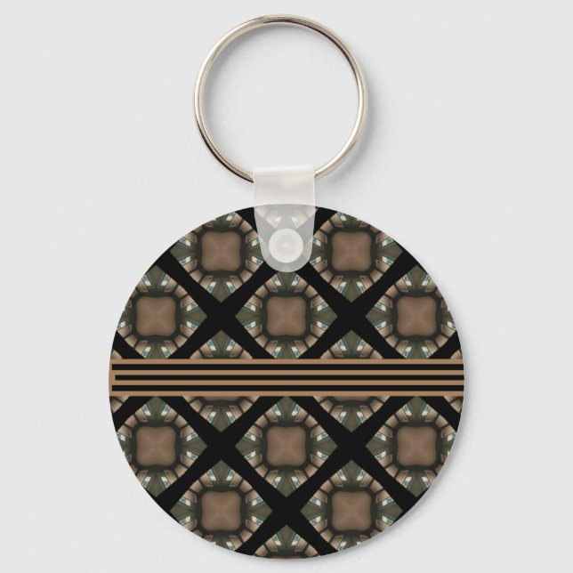 Black & Gold Modern Classic Monogram Pattern Keychain (Front)