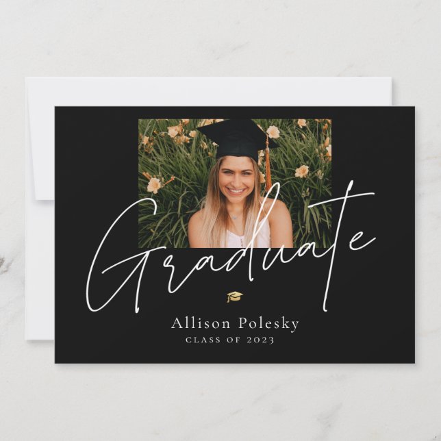 Black Gold Modern College High School Graduation Announcement (Front)
