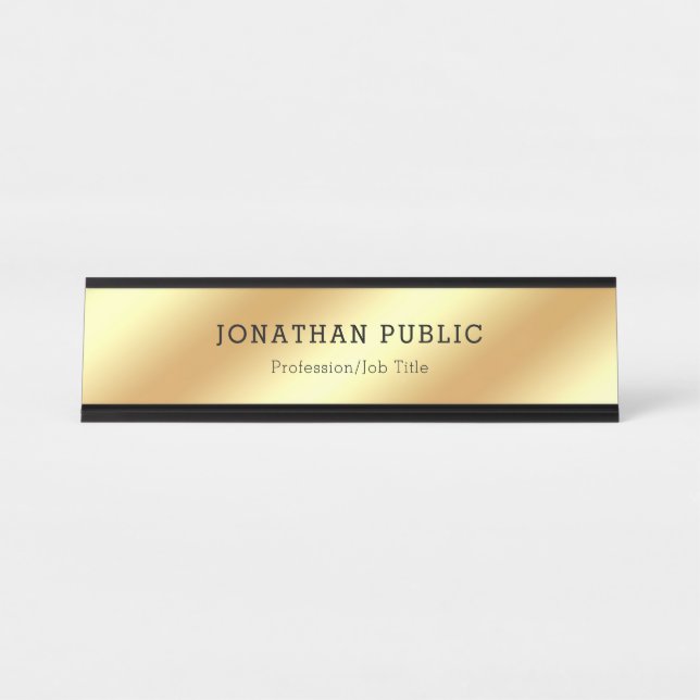Black Gold Modern Elegant Glamourous Template Desk Name Plate (Front)