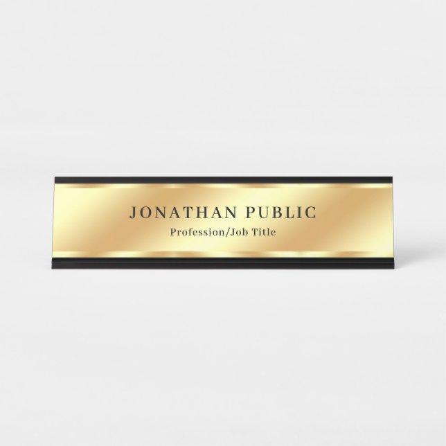 Black & Gold Modern Elegant Template Luxurious Desk Name Plate (Front)