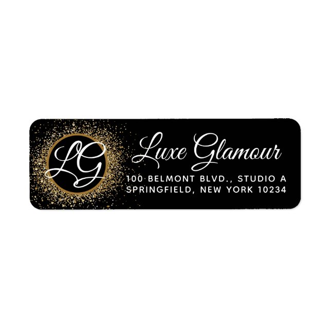 Black & Gold Modern Glamour Salon Return Address (Front)
