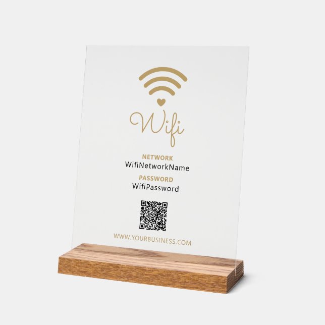 Black & Gold Modern Heart Business Wifi Mot de pas (Angle)