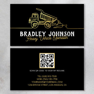 Black Gold Modern Heavy Vehicle Operator QR Code Business Card